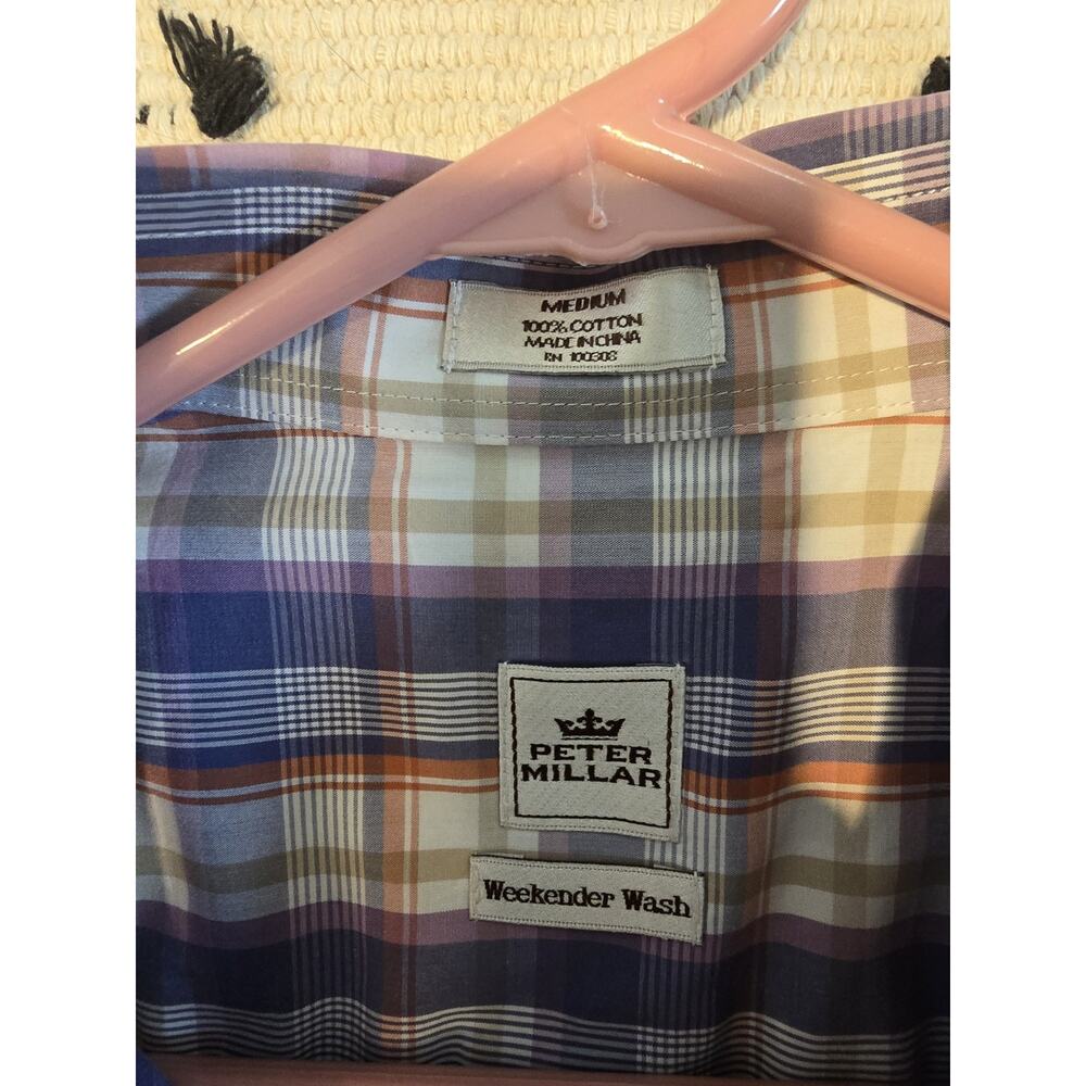 Peter Millar Button Front Shirt Plaid Checks Weekender Wash Long Sleeve Medium M - Picture 5 of 8